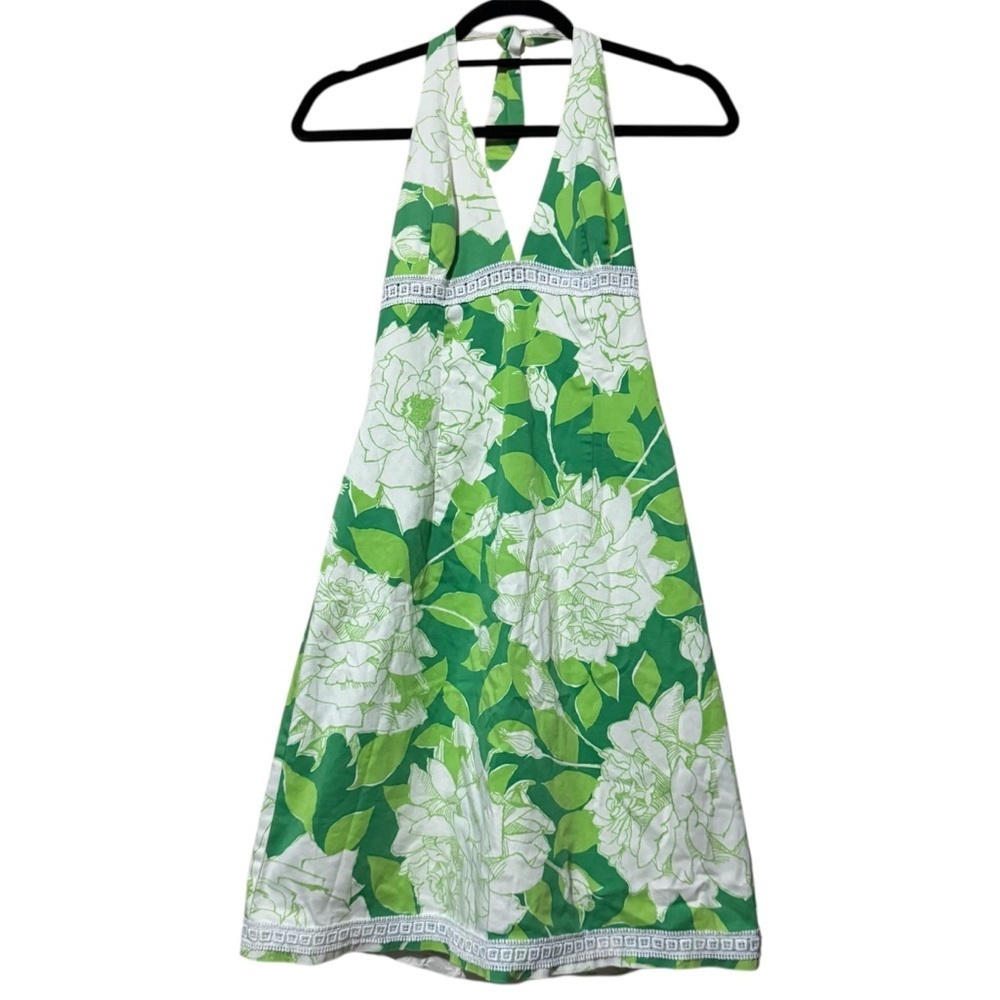 Trina Turk Green and White Rose Floral Halter A Line Dress Size 6 (or 4)